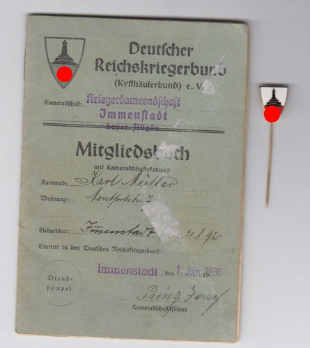 Reichskriegerbund Immenstadt Allgäu Ausweis & Abzeichen 1936