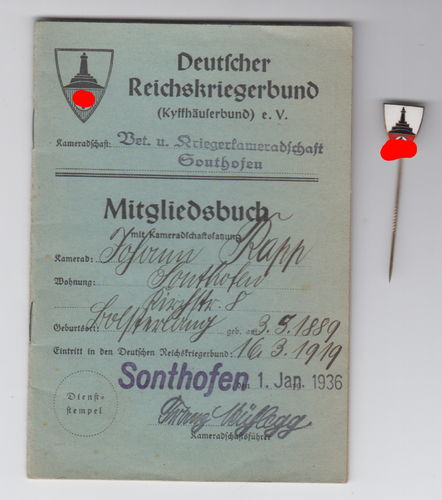 Reichskriegerbund Sonthofen Allgäu Ausweis & Abzeichen 1936