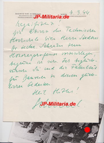 Baldur von Schirach Reichsleiter NSDAP ORIGINAL handschriftlicher Brief mit Unterschrift Wien 1944