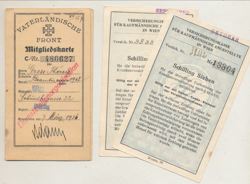 Vaterländische Front Mitglieds Ausweis von 1936 Beitragsmarken Österreich