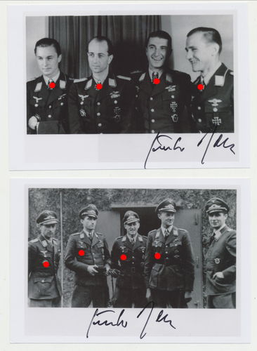 Günther Rall Ritterkreuz mit Kameraden 2x Nachkriegs Foto mit Original Unterschrift Autogramm