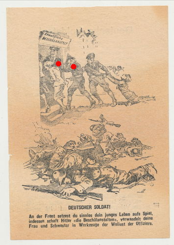 Russisches Sowjet Feind - Propaganda Flugblatt " Deutscher Soldat an der Front ..." WK2