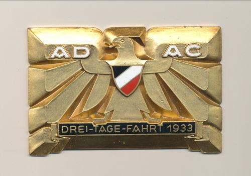 ADAC Automobil Club Teilnehmerplakette Dreitagefahrt Plakette 1933