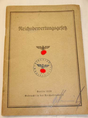 Reichsbewertungsgesetz Durchführungs-Verordnung Berlin 1939