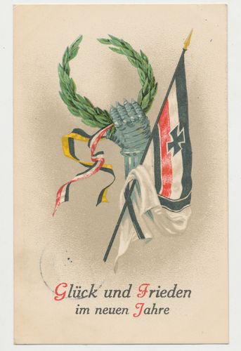 Patriotische Kriegs - Gedenk Karte " Glück und Frieden im neuen Jahre " Poststempel von 1915