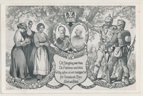 Kaiser Wilhelm und Kaiser Franz Joseph Postkarte aus Freising Poststempel 1914