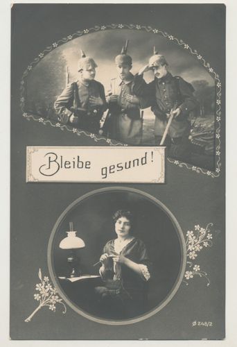 Patriotische Postkarte " Bleibe gesund " Feldpost mit Poststempel von 1915