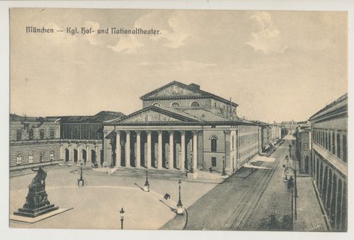 Postkarte München Kgl. Hof und Nationaltheater Poststempel und datiert 1914