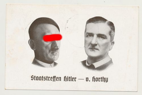 Staatstreffen Hitler - v. Horty Original Postkarte 3. Reich