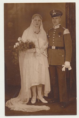 Hochzeit Portrait Foto Reichswehr Soldat Musik - Korps mit Schwalbennest Musikkorps