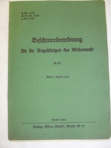 H.Dv. 3/10 Beschwerdeordnung für Angehörige der Wehrmacht 1936