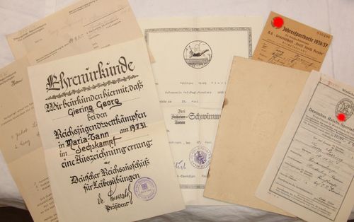 Dokumente Urkunden Set Sportabzeichen Bronze und Silber und Reichsjugend Wettkämpfe
