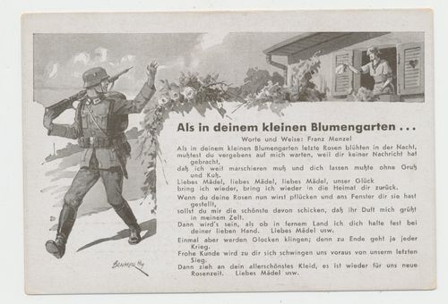 Lieder Postkarte Deutsche Wehrmacht " Als in deinem kleinen Blumengarten ... "