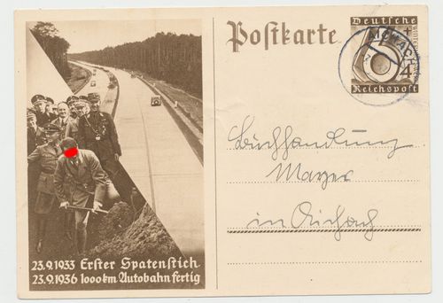 Autobahn Einweihung 1936 Adolf Hitler Postkarte mit OU Unterschrift Bürgermeister