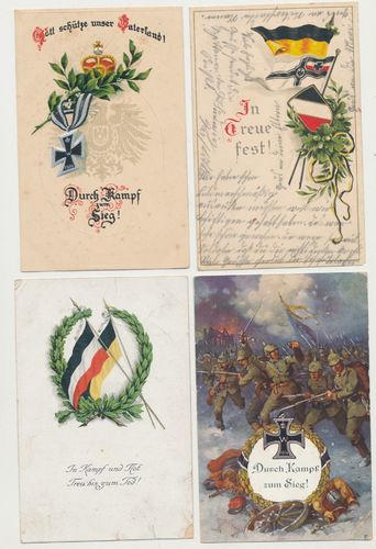 Set von 4 Stück patriotische militärische Postkarte Feldpost Karte 1914/18