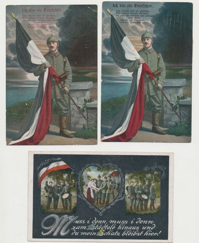 Set von 3 Stück patriotische militärische Postkarte Feldpost Karte 1914/18