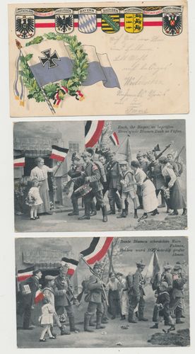 Set von 3 Stück patriotische militärische Postkarte Feldpost Karte 1914/18