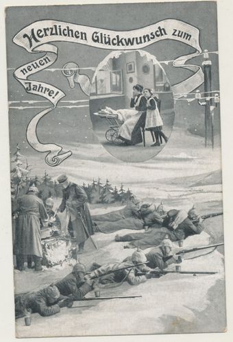 Patriotische militärische Feld - Postkarte - Herzlichen Glückwunsch zum neuen Jahre von 1914