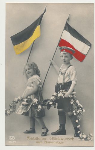 Patriotische Postkarte Bayern Fahne  - Herzlichen Glückwunsch ... um 1910