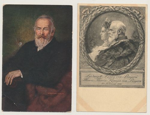 Postkarten Set - 2 patriotische Karten Bayern König Ludwig III. und Luitpold um 1914/18