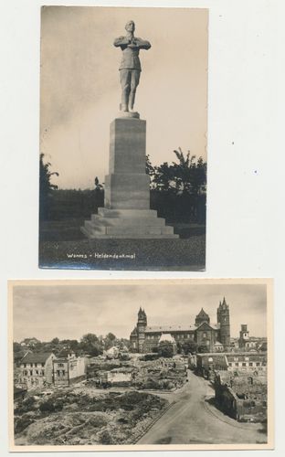 Postkarten : 2 Karten Worms am Rhein Heldendenkmal & Blick zum Dom um WK1
