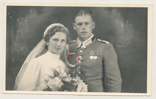 Hochzeit Portrait Foto Wehmacht Feldwebel Ordenspange EK2 Eisernes Kreuz WK2
