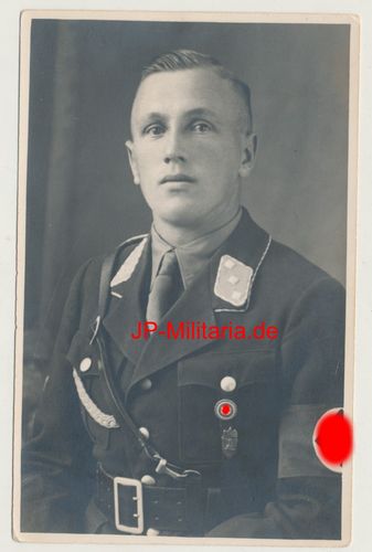 SA Sturmführer mit GOLDENEN NSDAP Parteiabzeichen & RP-Tag Abz Nürnberg - Original Portrait Foto