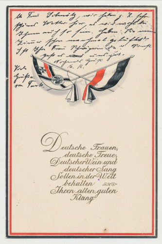 Deutsche Frauen Deutsche Treue ... patriotische Postkarte mit Poststempel aus Coburg 1916