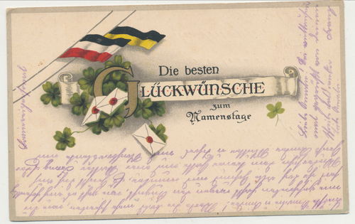 Patriotische Postkarte - Die besten Glückwünsche zum Namenstage Feldpost Bayr. Inf Rgt 10 von 1916