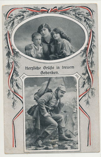 Patriotische Postkarte - Herzliche Grüsse in treuen Gedenken Poststempel Aldersbach 1916