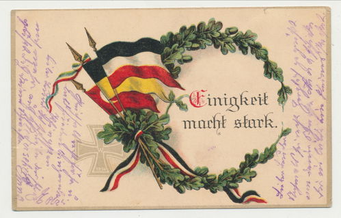 Einigkeit macht stark - patriotische Feldpost Postkarte von 1916 Vilshofen Eder
