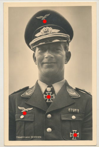 Luftwaffe Hauptmann Joppien Ritterkreuz mit EL - Original Hoffmann Postkarte 3. Reich