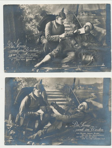 Die Sonne sank im Westen : 2 patriotische Militär Postkarten 1914/18