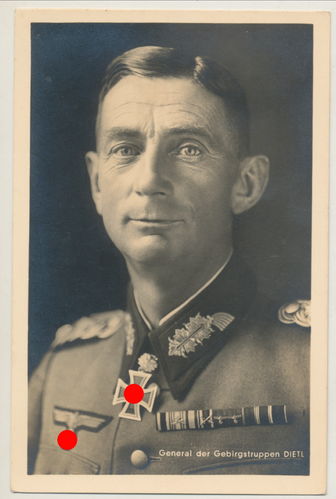 Gebirgsjäger General Eduard Dietl Ritterkreuz Eichenlaub - Original Hoffmann Postkarte 3. Reich