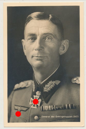 General der Gebirgsjäger Eduard Dietl Ritterkreuz Eichenlaub - Original Hoffmann Postkarte 3. Reich