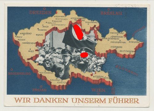 Einmarsch Sudetenland 1938 - Original Postkarte Poststempel Aussig im befreiten Sudetenland