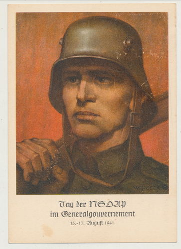 Tag der NSDAP im Generalgouvernment Postkarte mit Briefmarke & Poststempel Krakau 1941