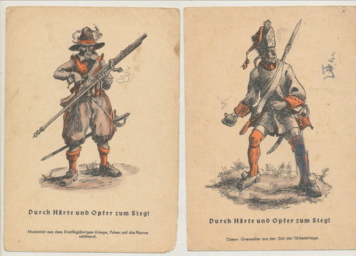 Feldpostkarten - Durch Härte und Opfer zum Sieg - 2 Karten Dreissigjähriger Krieg