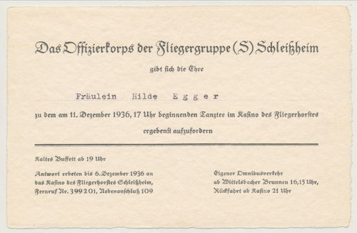 Flieger Gruppe Schleissheim Fliegerhorst Einladungskarte Kasino 1936