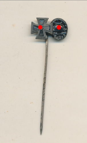 EK Eisernes 1939 & Verwundetenabzeichen Schwarz 1939 Miniatur an Nadel