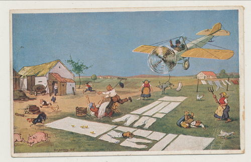 Bunte Flieger Postkarte Flugzeug " der verwechselte Landeplatz "