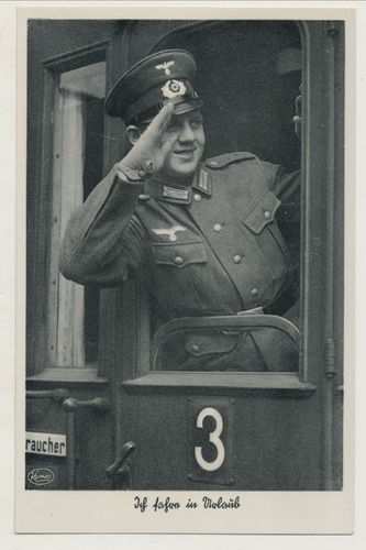 Postkarte deutsche Wehrmacht Soldat " Ich fahre in Urlaub " Original Karte WK2