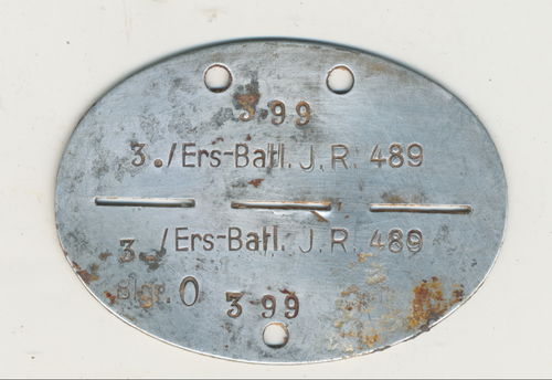 Erkennungsmarke Wehrmacht 3./Infanterie Ers. Btl. 489 Oldenburg ab 1945 Weser Einsatz 114. Jäger Div