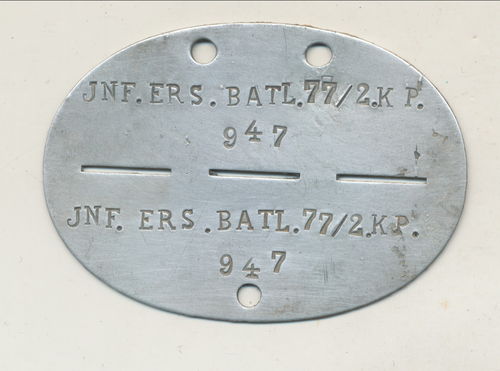 Erkennungsmarke Wehrmacht 2./ Infanterie Ers Btl 77 Köln Mülheim / Maastricht Holland 1941