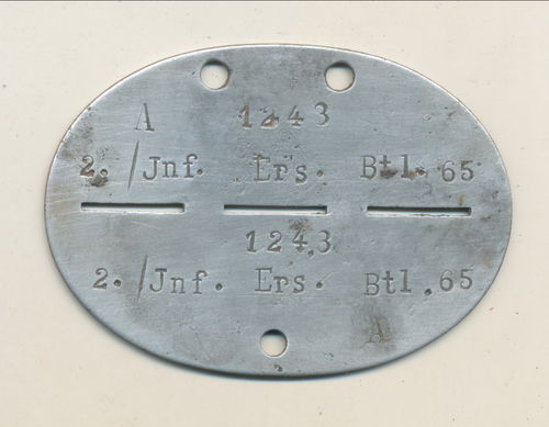 Erkennungsmarke Wehrmacht STAB Infanterie Ers Btl 65 Delmenhorst - Endkampf Einheit 1945