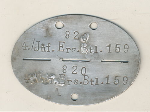 Erkennungsmarke Wehrmacht 4./ Infanterie Ers Btl 159 Arnsberg / Elbing / Minden