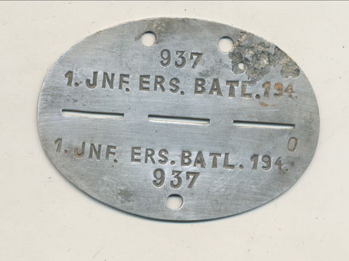 Erkennungsmarke Wehrmacht 1./ Infanterie Ers. Btl. 194 Braunschweig Celle Göttingen