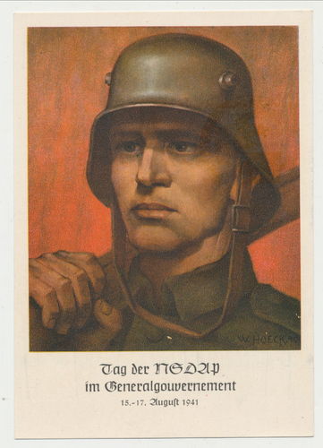 Tag der NSDAP im Generalgouvernment Postkarte mit Briefmarke & Poststempel Krakau 1941