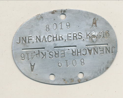 Erkennungsmarke Wehrmacht Infanterie Nachrichten Ers Kp. 416 Dänemark Aufstellung 1944