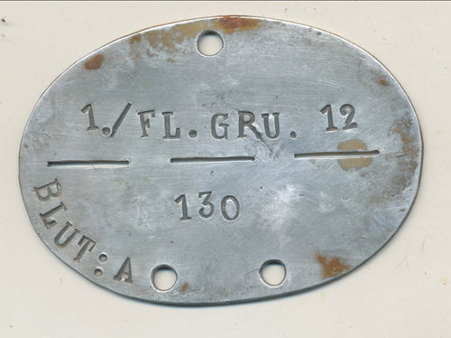 Erkennungsmarke Wehrmacht LUFTWAFFE 1./ Fl. Gru. 12 Flieger Gruppe 12 WK2